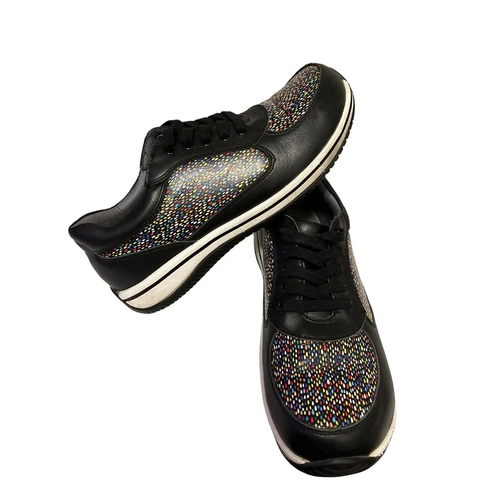 Alegria Cinthia Sneakers Womens 40 Black Leather Multi Color Raindrop‎ Lace Up